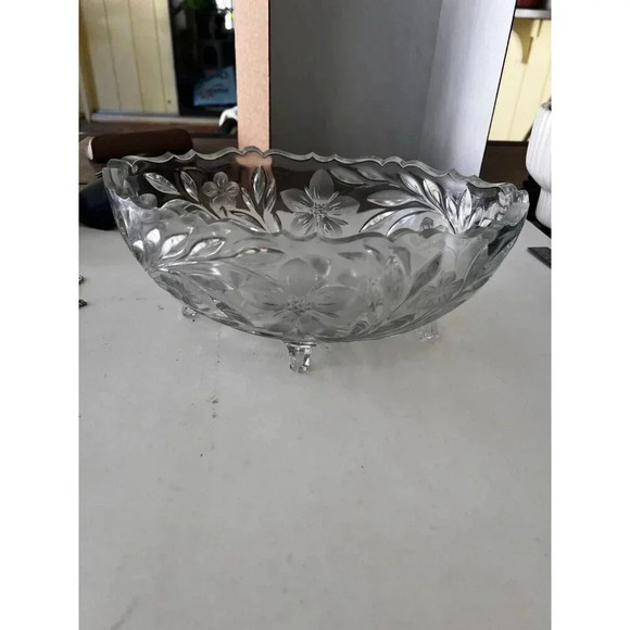 Vintage Large Oval Crystal Footed Bowl - Picture 6 of 7
